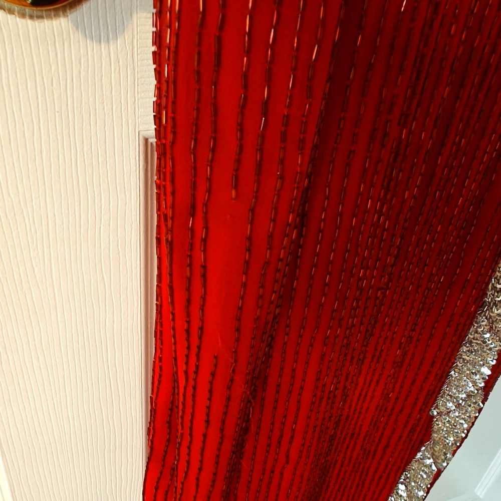 100% Hand Beaded Red Gown With Slit - Picture 10 of 12